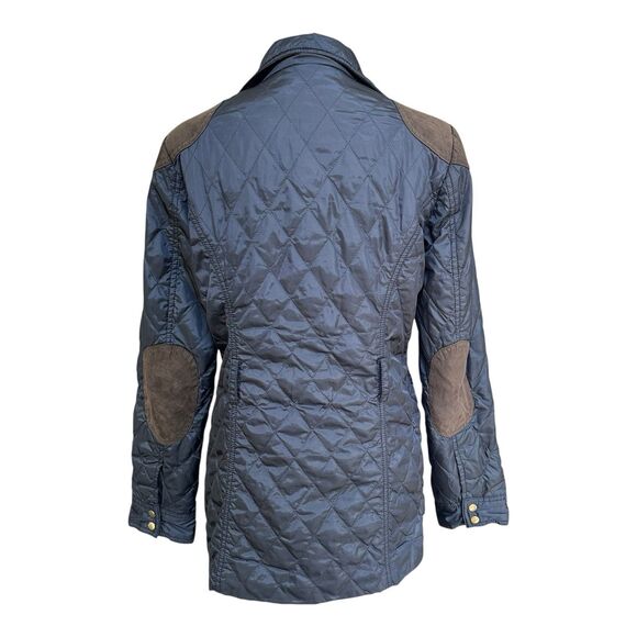 Banana Republic Women’s Quilted Jacket Small Navy Faux Suede Elbow Patches - Picture 3 of 6